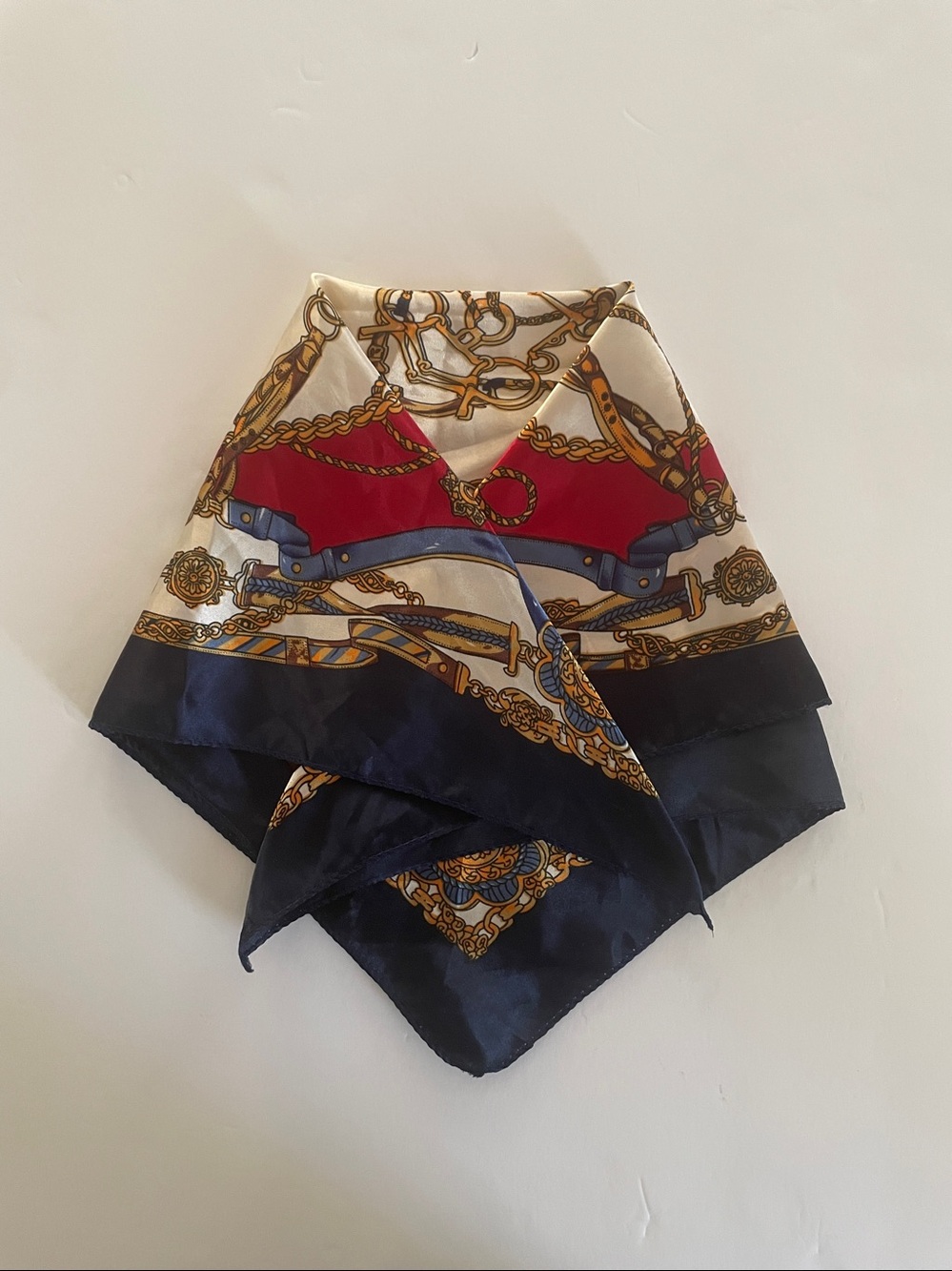 18” Satin Scarf Square Equestrian Heritage Navy Blue, Cream, Red